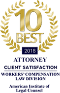 10 Best | 2018 | Attorney Client Satisfaction | Workers' Compensation law Division | American Institute of Legal Counsel